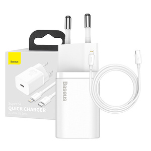 Ładowarka sieciowa Baseus Super Si Quick Charger 1C 20W z przewodem USB-C do Lightning 1m (biała)