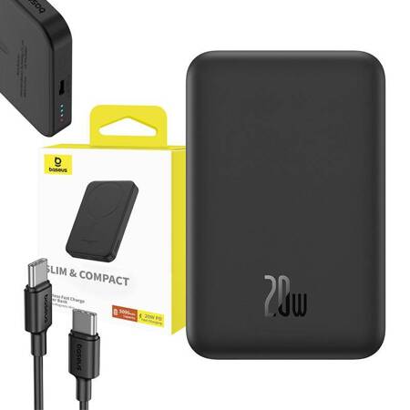      Magnetyczny mini powerbank Baseus 5000mAh, USB-C 20W (czarny)    