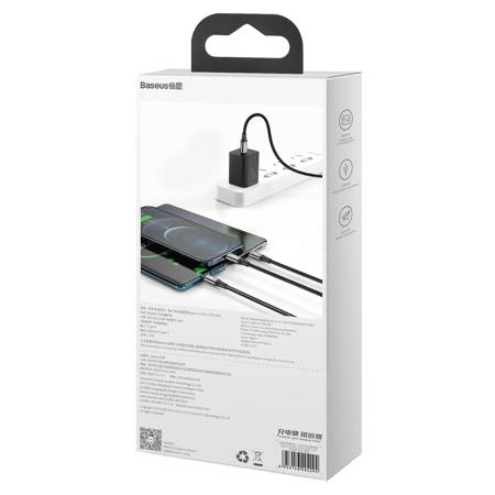 Kabel USB 3w1 Baseus Rapid Series, micro USB / Lightning / USB-C, 20W, 1.5m (czarny)