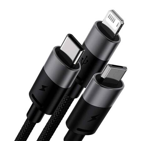 Kabel USB 3w1 Baseus StarSpeed, USB-C + micro USB + Lightning, 3,5A, 1.2m (czarny)