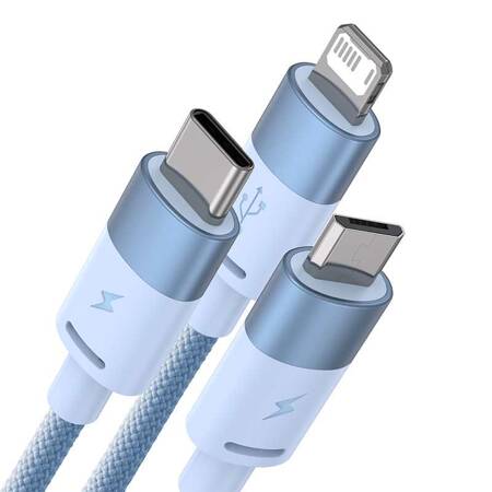 Kabel USB 3w1 Baseus StarSpeed, USB-C + micro USB + Lightning, 3,5A, 1.2m (niebieski)