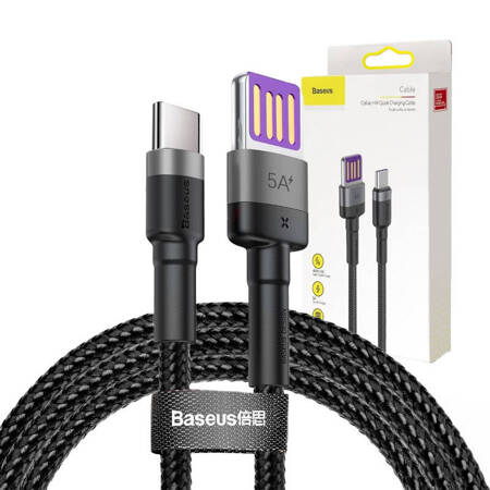 Kabel USB do USB-C Baseus Cafule Huawei SuperCharge, QC 3.0, 5A 1m (czarno-szary)