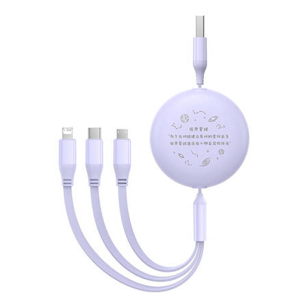 Kabel ładowania 3w1 Baseus USB do USB-C, USB-M, Lightning 3,5A, 1,1m (fioletowy)