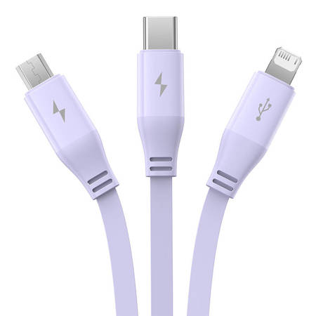 Kabel ładowania 3w1 Baseus USB do USB-C, USB-M, Lightning 3,5A, 1,1m (fioletowy)