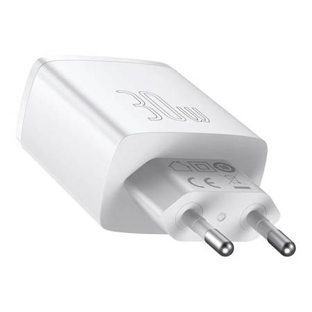 Ładowarka sieciowa Baseus Compact Quick Charger, 2xUSB, USB-C, PD, 3A, 30W (biała)