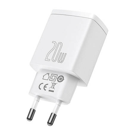 Ładowarka sieciowa Baseus Compact Quick Charger, USB, USB-C, 20W (biała)