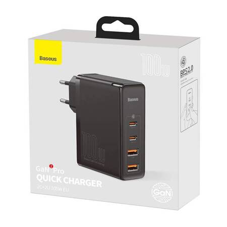 Ładowarka sieciowa Baseus GaN2 Pro, 2x USB + 2x USB-C, 100W, EU (czarna)