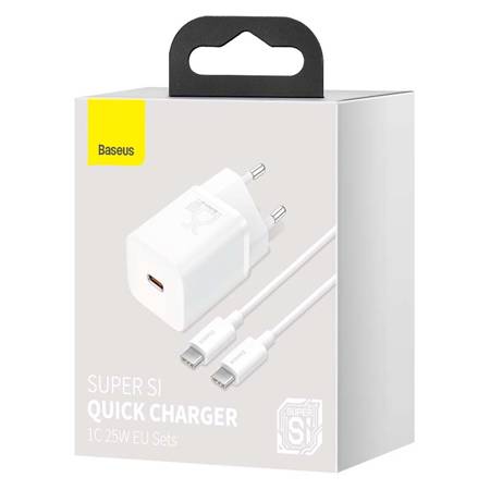 Ładowarka sieciowa Baseus Super Si Quick Charger 1C 25W z przewodem USB-C do USB-C 1m (biała)