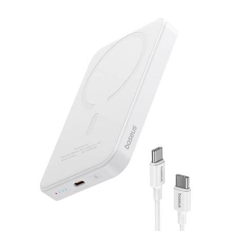 Magnetyczny mini powerbank Baseus 5000mAh, USB-C 20W (biały)    