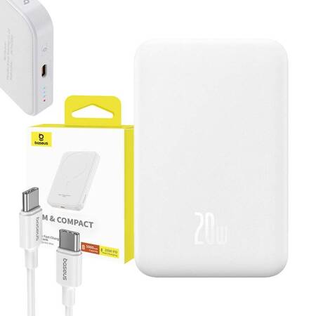 Magnetyczny mini powerbank Baseus 5000mAh, USB-C 20W (biały)    