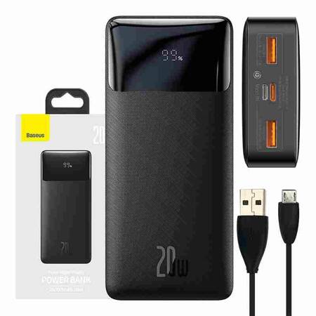 Powerbank Baseus Bipow 20000mAh, 2xUSB, USB-C, 20W (czarny)